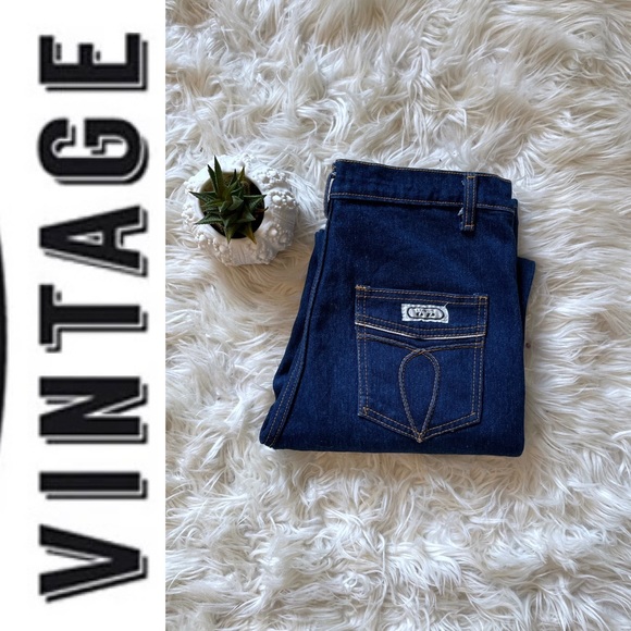 Vintage 1980s dark denim high rise straight leg pants - Picture 2 of 16